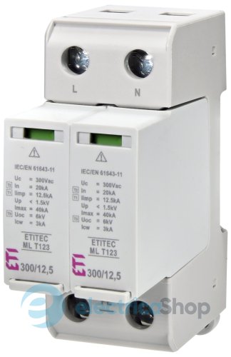Обмежувач перенапруги тип I+II+III, ETITEC ML T123 300/12,5 (2+0, 2p, TNC-S) ETI 2440663