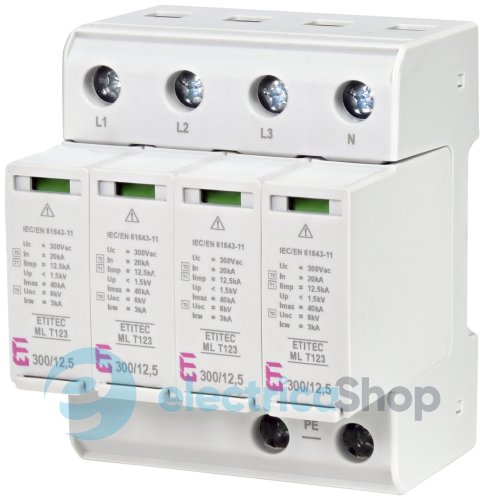 Обмежувач перенапруги тип I+II+III, ETITEC ML T123 300/12,5 (4+0, 4p, TNC-S) ETI 2440667