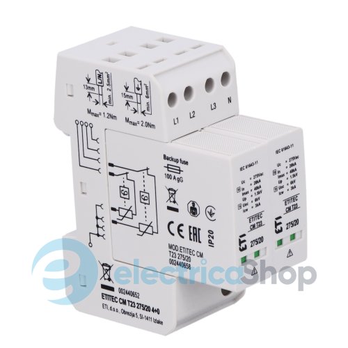 Обмежувач перенапруги тип II+III, ETITEC CM T23 275/20 (3+1, 2р, ТТ) ETI 2440656