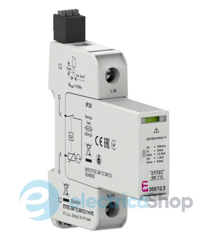 Ограничитель перенапряжения тип I+II, ETITEC SM T12 300/12,5 (1+0, 1p, TNC) RC ETI 2440541