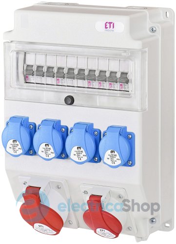 Розподільчий щит з роз'ємами EDS11 4-2/2-5 16/32 (Роз'єм 16A/5P-1,32A/5P-1, Schuko-4, АВ: C16/1-4, C16/3-1, C32/3-1), ETI 4483302
