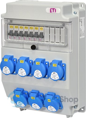 Распределительный щит с разъемами EDS11 7-2 16 (Schuko-7, АВ: C16/1-7), ETI 4483308