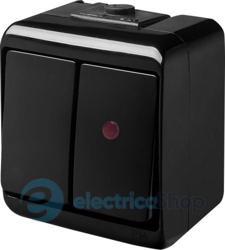 Вимикач 2-клавішний із підсвічуванням VHE-2L-BL (чорний, IP54) ETI Hermetics 4668087