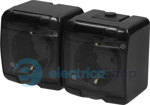 Розетка 2-а з з/к Schuko RHE-2sd-BL (чорн./прозора кришка, IP54) ETI Hermetics 4668091