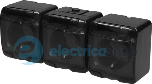 Розетка 3-а з з/к Schuko RHE-3sd-BL (чорн./прозора кришка, IP54) ETI Hermetics 4668092