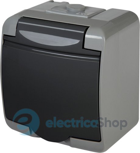 Розетка 1-а з з/к Schuko RHE-1s-SRG (сіра/графіт. кришка, IP54) ETI Hermetics 4668106