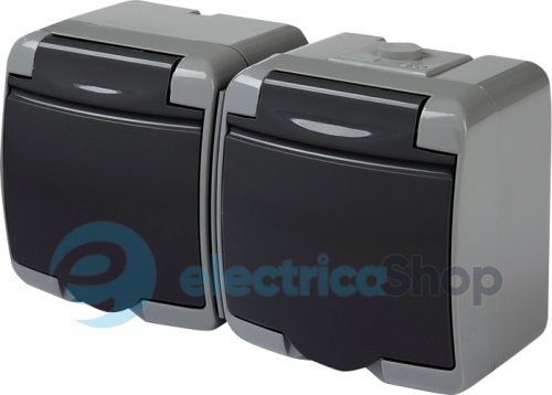 Розетка 2-а з з/к Schuko RHE-2s-SRG (сіра/графіт. кришка, IP54) ETI Hermetics 4668107