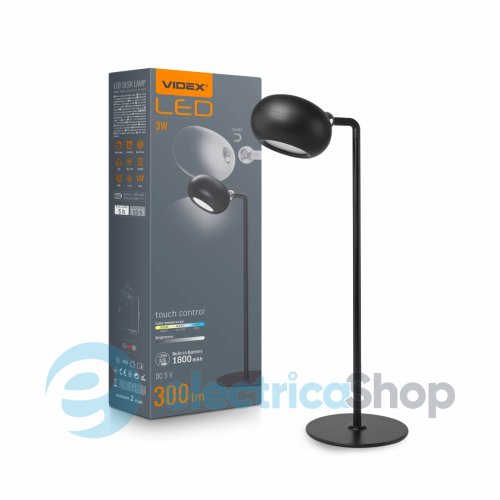LED лампа настольная с акккумулятором VIDEX VLE-TF18B 3W 3000-5500K черная