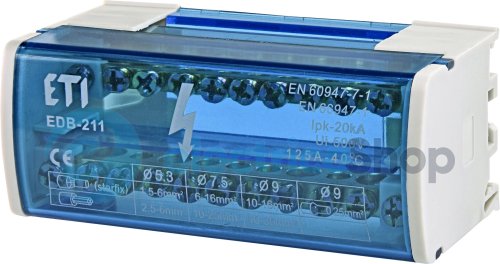Блок розподільчий EDB-211 2p, L+PE/N, 125A (11 виходів) ETI 1102301
