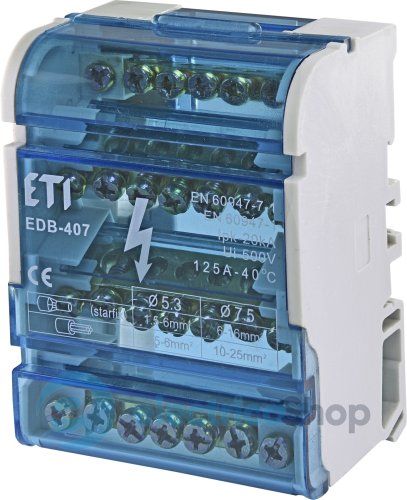 Распределительный блок EDB-407 4p, 3L+PE/N, 125A (7 выходов) ETI 1102303