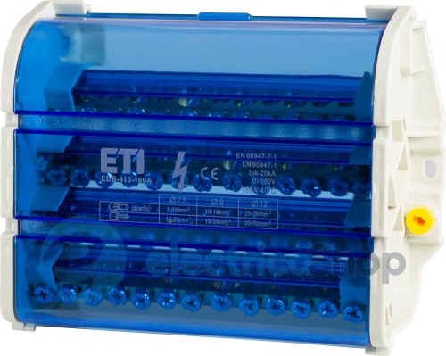 Блок розподільчий EDB-413-160A, 4p, 3L+PE/N, 160A (13 виходів) ETI 1102310