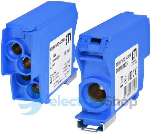 Распределительный блок EDBJ-1x70-4x25/N (192A, 1000V AC/1500V DC, IN: 1x70, OUT: 4x25, синий) ETI 1102435