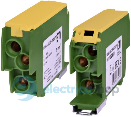 Распределительный блок EDBJ-4x25-4x25/PE (100A, 1000V AC/1500V DC, IN: 4x25, OUT: 4x25, окт.-зел.) ETI 1102430