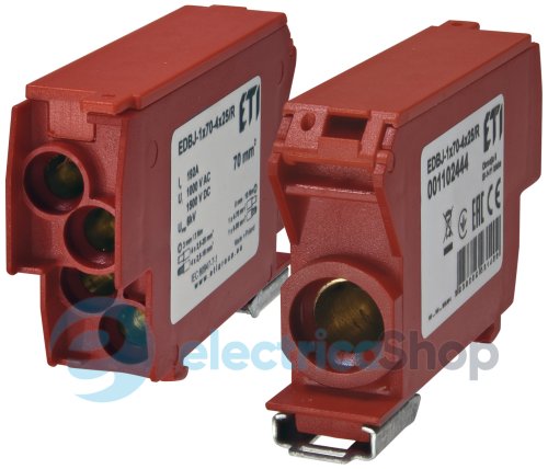 Блок розподільчий EDBJ-1x70-4x25/R (192A, 1000V AC/1500V DC, IN: 1x70, OUT: 4x25, червоний) ETI 1102444