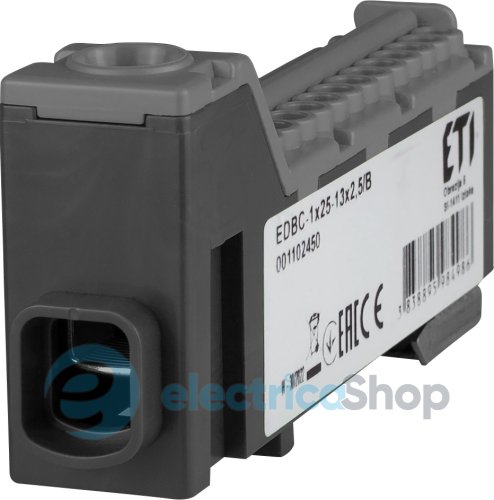 Распределительный блок EDBC-1x25-13x2,5/B (63A, 1000V AC/1500V DC, IN: 1x25, OUT: 13x2,5; черный) ETI 1102450