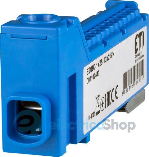 Блок розподільчий EDBC-1x25-13x2,5/N (63A, 1000V AC/1500V DC, IN: 1x25, OUT: 13x2,5; синій) ETI 1102447