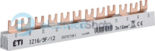Шина живлення IZ 16/3F/12 (16мм2, 3P, 0.21м, Fork, 12mod.) ETI 2921061