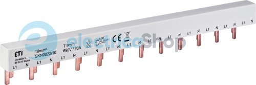 Шина питания IZ-SKN0032/10 (10мм2, 1P+N, 0.22м, Pin, 12mod.) ETI 2921155