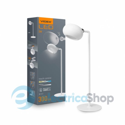 LED лампа настольная с акккумулятором VIDEX VLE-TF18W 3W 3000-5500K белая