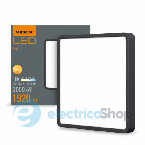 LED Светильник накладной квадрат VIDEX 24W 5000K Black