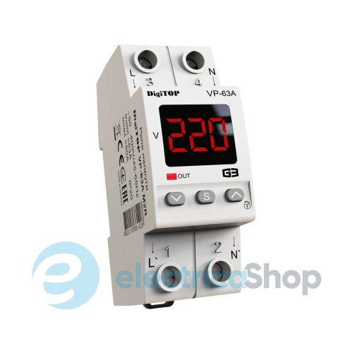Реле напряжения 1ф. 63А VP-63A M2R DigiTOP, DIN, красный индикатор