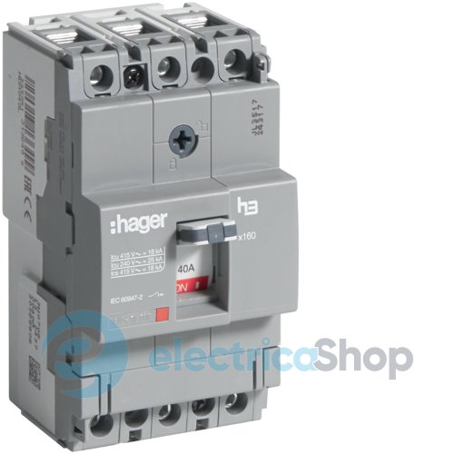 Автоматический выключатель x160, In=40А, 3п, 18kA, Тфикс./Мфикс. HDA040L Hager