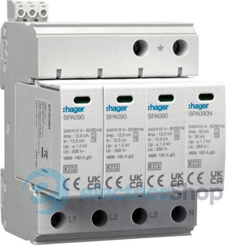 Розрядник (ПЗІП) T1+T2 4P 50kA 1,2kV TN-S TT +дод.контакт SPA931 Hager
