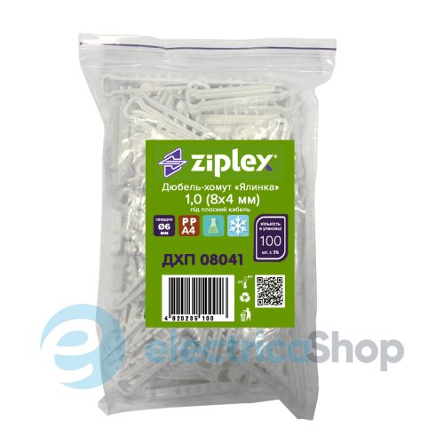 Дюбель-ялинка для плоского кабелю Ziplex 1 (8х4мм) біла (в упаковці 100 шт.)