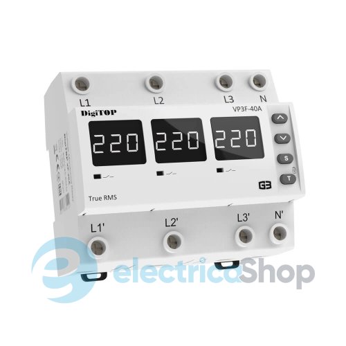 Реле напряжения 3ф. 40А DigiTOP VP-3F40A M6W, белый индикатор
