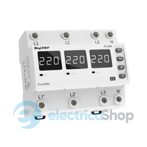 Переключатель фаз 1ф/3ф 40А DigiTOP PS-40A M6W, белый индикатор