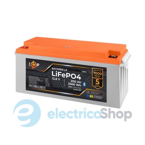 Аккумулятор LP LiFePO4 12,8V - 200 Ah (2560Wh) (BMS 200A/100А) пластик Smart BT