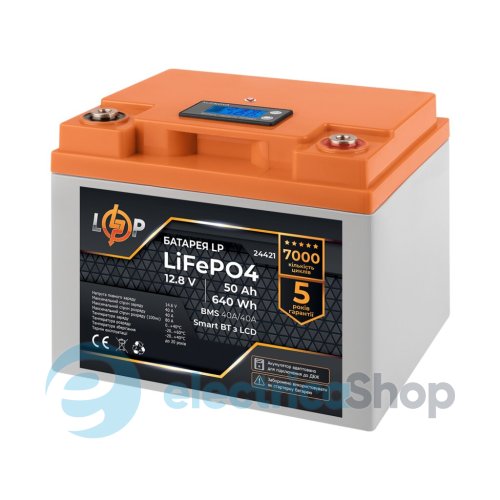 Аккумулятор LP LiFePO4 12,8V - 50 Ah (640Wh) (BMS 40A/40А) пластик LCD Smart BT