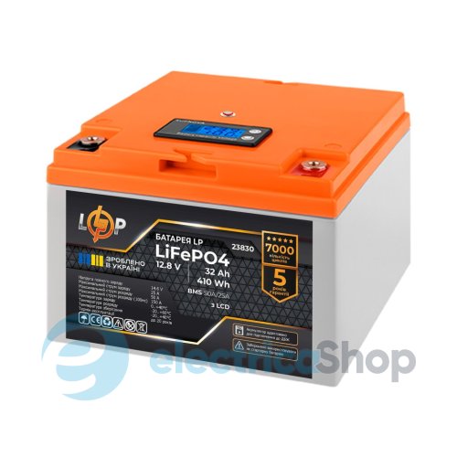 Аккумулятор LP LiFePO4 12,8V - 32 Ah (410Wh) (BMS 50А/25A) пластик LCD для ДБЖ
