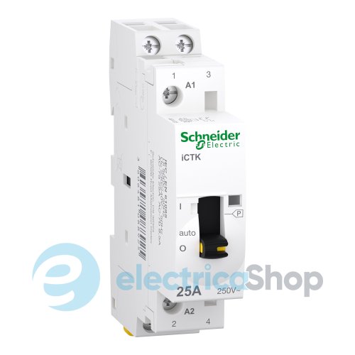 Контактор 25A/250V, 2НО, катушка управления 230-240V/AC, DIN, Acti9 iCTK, SE A9C41225, ручне керування