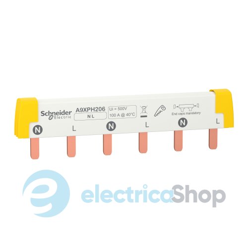 Гребенчатая шина, 1L+N, ширина 18 мм, 6 модулей, 100А Schneider Electric Acti9 A9XPH206