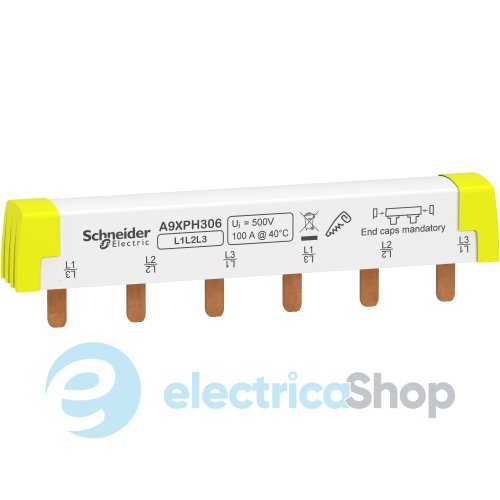 Гребінчаста шина, 3L, ширина 18 мм, 6 модулів, 100А Schneider Electric Acti9 A9XPH306