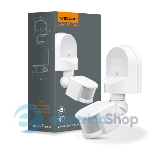 Датчик руху та освітленості 180гр, 2-12 метра, VIDEX VL-SPW02W 220V/1200W інфрачервоний, білий