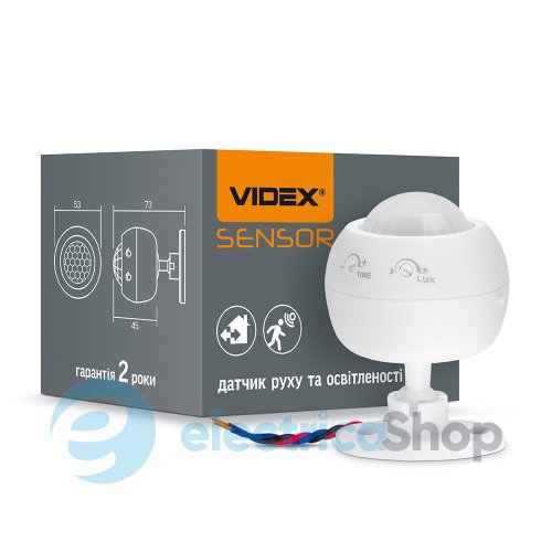 Датчик руху та освітленості 360градусів, 8 метрів, VIDEX VL-SPS27W 220V/1200W (300W), IP20, інфрачервоний, білий