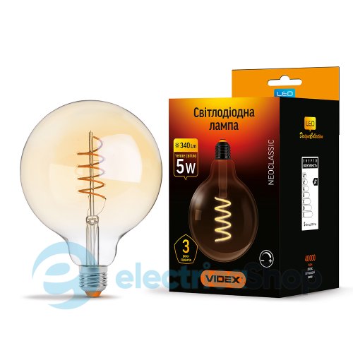 Светодиодная лампа VIDEX Filament G125FASD 5W E27 2200K димерна бронза