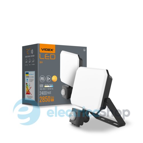 LED прожектор VIDEX F3 30W 5000K з датчиком руху 220V Black VLE-F3-0305B-S