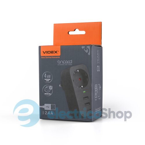 Мережевий адаптер VIDEX ONCORD з/з 1п 2.4A 2USB+USB-C Black (27698)