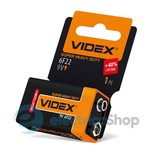Батарейка солевая Videx 6F22/9V (Крона) 1шт SHRINK CARD