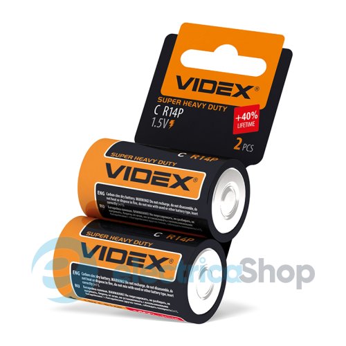 Батарейка солевая Videx R14P/C 2шт SHRINK CARD