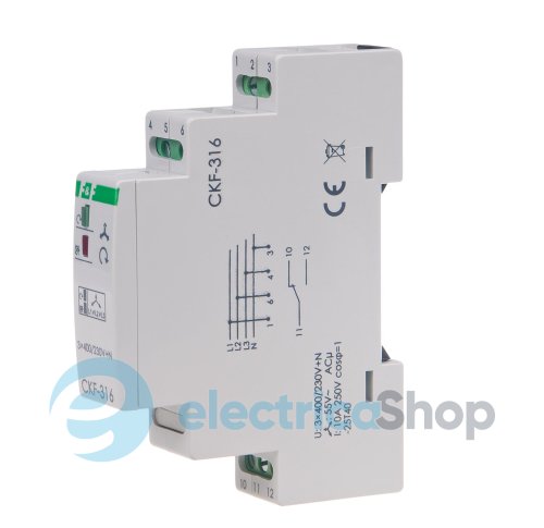 Реле чергування та пропадання фаз 1ПК/10А, 3x400V+N, F&F CKF-316, монтаж на DIN-рейку