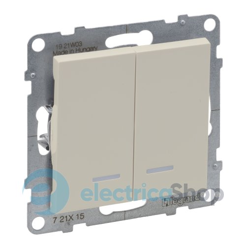 Вимикач 2-кл з підсв. (пруж.клеми) 10А/250V для серії SUNO Legrand 721215 слонова кістка