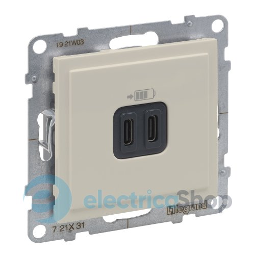 Розетка для зарядки USB С+C 15Вт/5V для серии SUNO Legrand 721231 слоновая кость