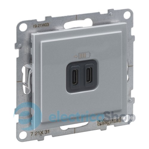 Розетка для зарядки USB С+C 15Вт/5V для серии SUNO Legrand 721331 алюминий