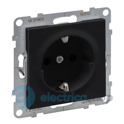 Розетка с з/к и шторками (пружин.клеммы) 16А/250V для серии SUNO Legrand 721420 черный