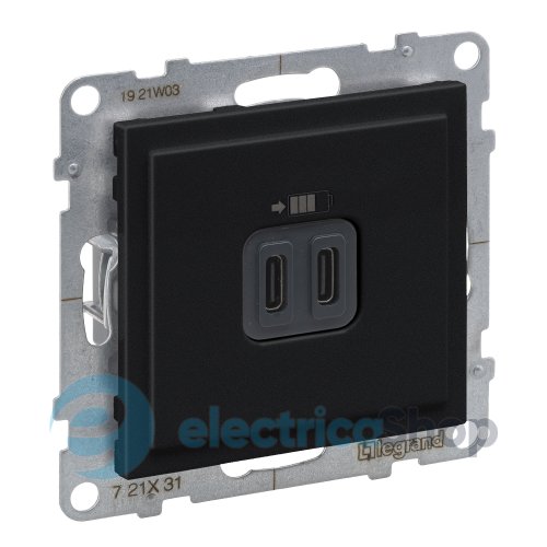Розетка для зарядки USB С+C 15Вт/5V для серии SUNO Legrand 721431 черный