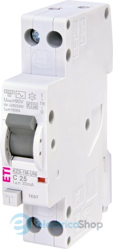 Дифавтомат 1p+N, C, 25/0,03 тип AC, 6kA (универсальное подключение) KZS-1M UNI ETI 2176136